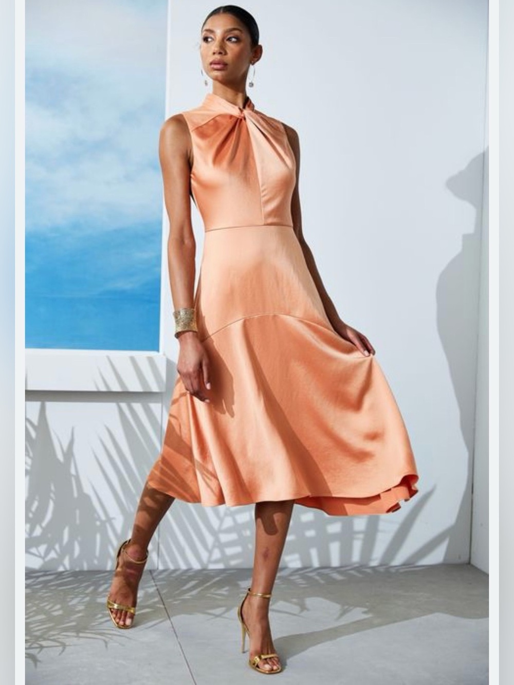 Elie Tahari Twist Neck Midi Dress Sz 0